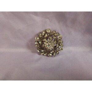 Vintage Rhinestone Brooch Pin Floral Design Silver Tone
